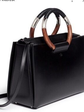 The Row Black Leather Tote with Wooden Ring Handles